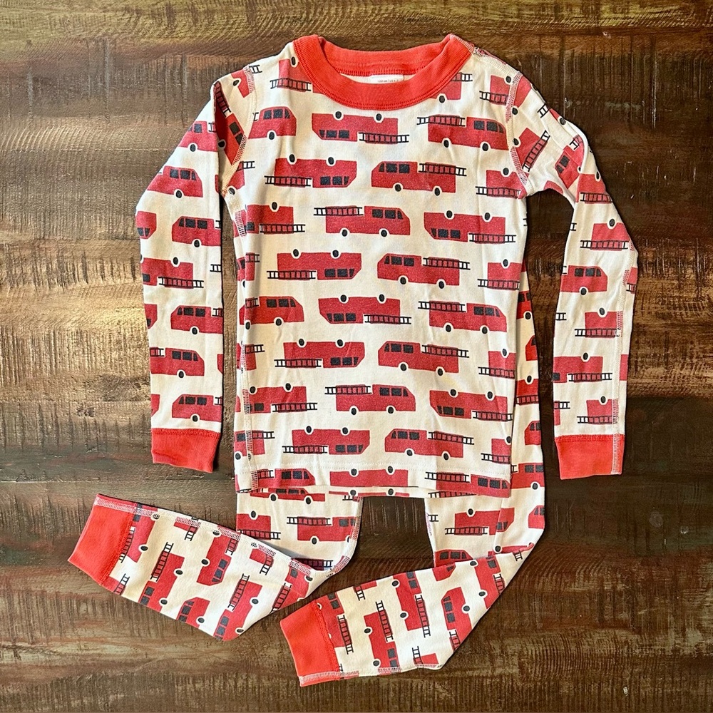 Hanna Andersson Red and White Fire Truck Pajama Set